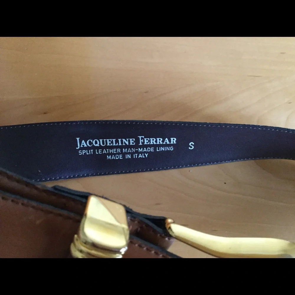 Jacqueline Ferrar brown mustard leather cowgirl belt with gold buckle hardware